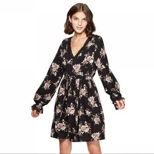 Black Floral Flounce Sleeve Dress